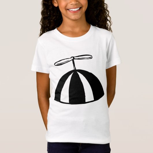 Retro Propeller Beanie Whimsical Schwarz und Weiß T-Shirt (Vorderseite)