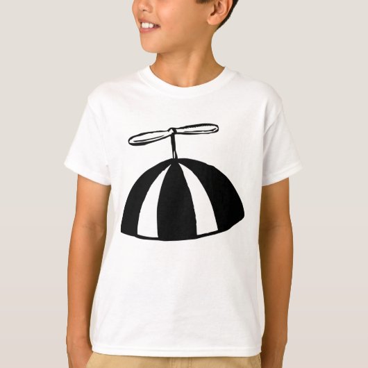 Retro Propeller Beanie Whimsical Schwarz und Weiß T-Shirt (Vorderseite)