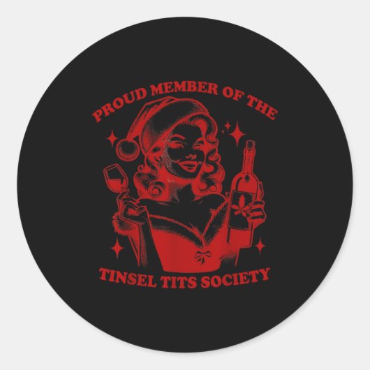 Retro Proud Member Of Tinsel Society Lady Christma Runder Aufkleber (Vorderseite)