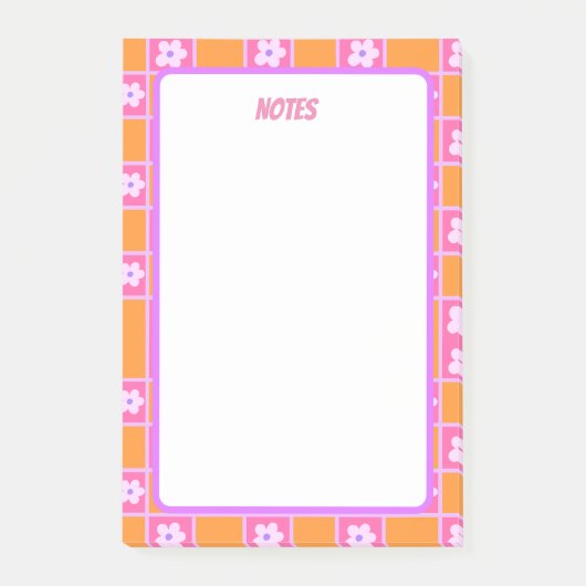 Retro-Prüfbrett-Muster in orange und Lila Post-it Klebezettel (Vorderseite)