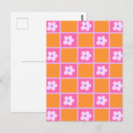 Retro-Prüfbrett-Muster in orange und Lila Postkarte