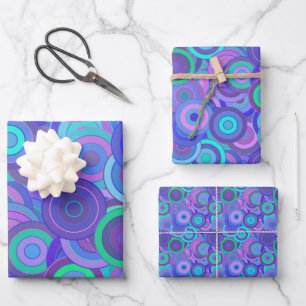 Retro Psychedelic 60er Circle Pattern Fun farbig Geschenkpapier Set