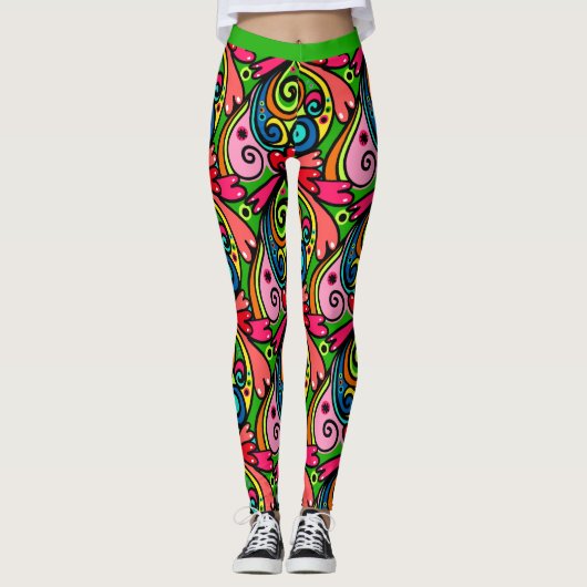 Retro Psychedelic 60er Muster farbenfrohe Leggings (Vorderseite)