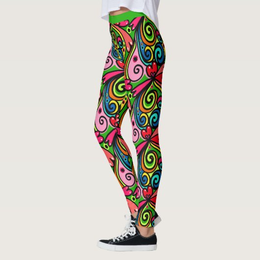 Retro Psychedelic 60er Muster farbenfrohe Leggings (Links)