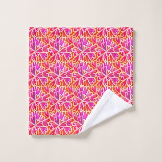 Retro Psychedelic 60er Pink Hearts Abstract Design Badhandtuch Set (Waschlappen)