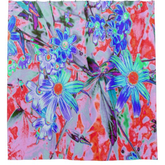 Retro Psychedelic Aqua Green und Orange Blume Duschvorhang (Vorderseite)