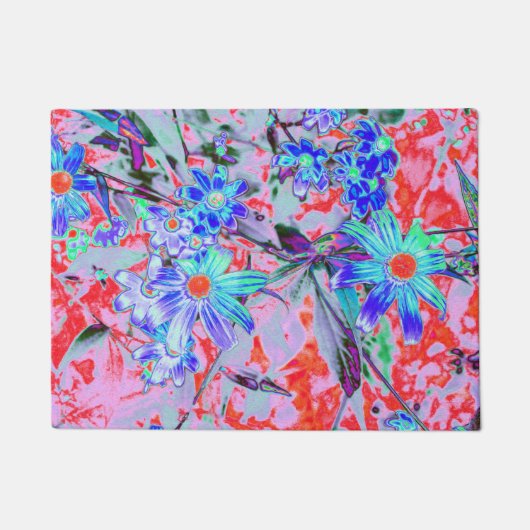 Retro Psychedelic Aqua Green und Orange Blume Fußmatte (Vorderseite)