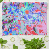 Retro Psychedelic Aqua Green und Orange Blume Geschirrtuch (Gefaltet)