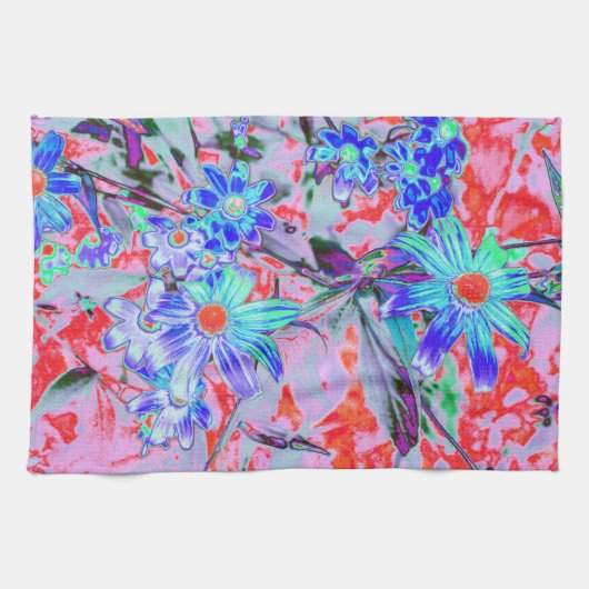 Retro Psychedelic Aqua Green und Orange Blume Geschirrtuch (Horizontal)