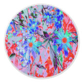 Retro Psychedelic Aqua Green und Orange Blume Keramikknauf (Vorderseite)