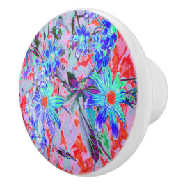 Retro Psychedelic Aqua Green und Orange Blume Keramikknauf