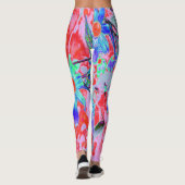 Retro Psychedelic Aqua Green und Orange Blume Leggings (Rückseite)