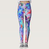 Retro Psychedelic Aqua Green und Orange Blume Leggings (Vorderseite)