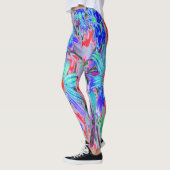 Retro Psychedelic Aqua Green und Orange Blume Leggings (Links)