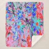 Retro Psychedelic Aqua Green und Orange Blume Sherpadecke (Vorderseite)