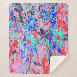 Retro Psychedelic Aqua Green und Orange Blume Sherpadecke