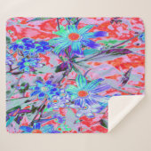 Retro Psychedelic Aqua Green und Orange Blume Sherpadecke (Vorderseite (Horizontal))