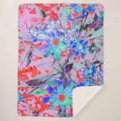 Retro Psychedelic Aqua Green und Orange Blume Sherpadecke (Vorderseite)