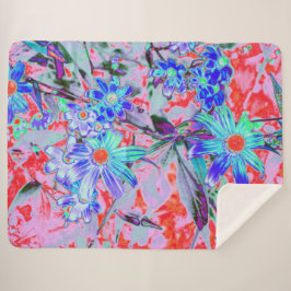 Retro Psychedelic Aqua Green und Orange Blume Sherpadecke