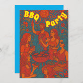 Retro Psychedelic Barbeque Party Einladung (Vorne/Hinten)