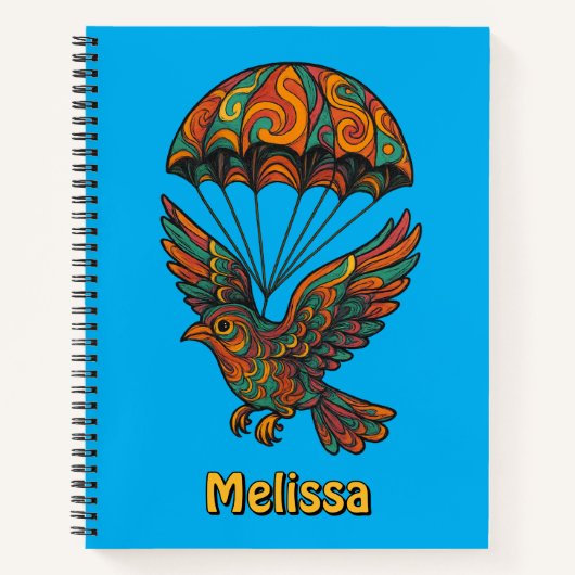 Retro Psychedelic Bird & Parachute Notizblock (Vorderseite)