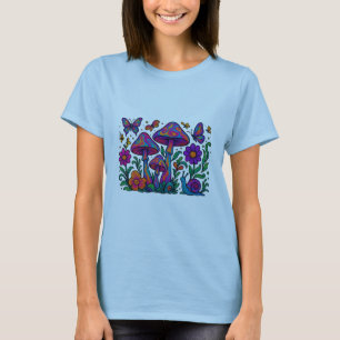 Retro Psychedelic Blume & Pilze T-Shirt