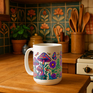 Retro Psychedelic Blume & Pilze Tasse