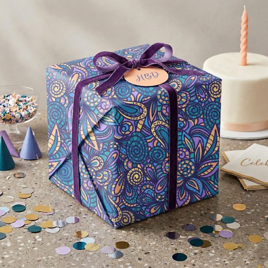 Retro Psychedelic Boho Floral Doodle Pattern Seidenpapier