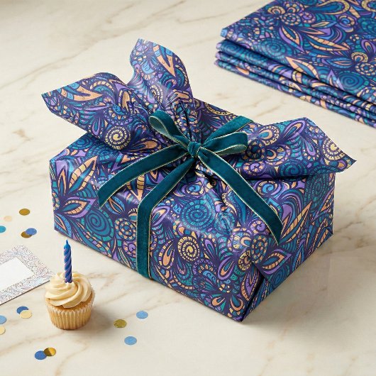 Retro Psychedelic Boho Floral Doodle Pattern Seidenpapier