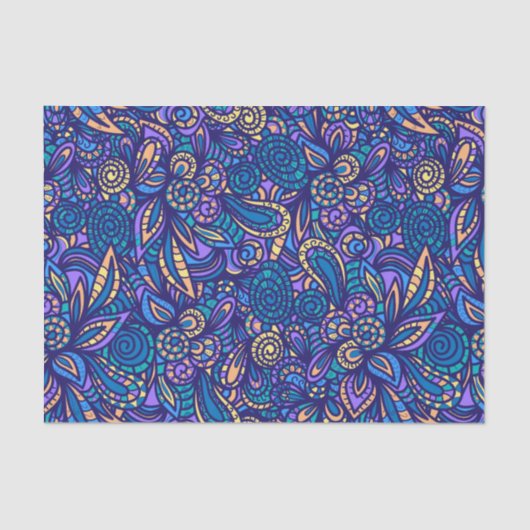 Retro Psychedelic Boho Floral Doodle Pattern Seidenpapier (Vorderseite)