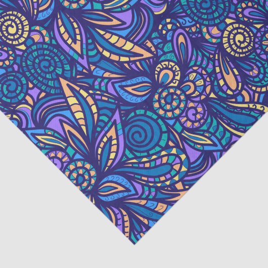 Retro Psychedelic Boho Floral Doodle Pattern Seidenpapier (Ausschnitt)