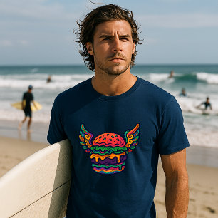 Retro Psychedelic Cheeseburger mit Flügeln T-Shirt
