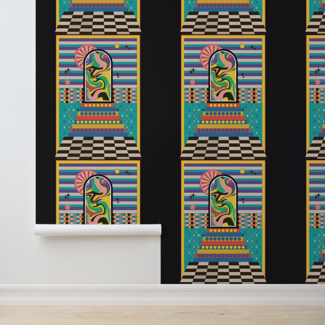 Retro Psychedelic Colorful Celestie Art Tapete (Anwendung)