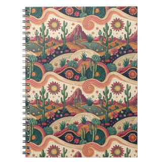 Retro Psychedelic Desert Cactus Sunset Landscape Notizblock