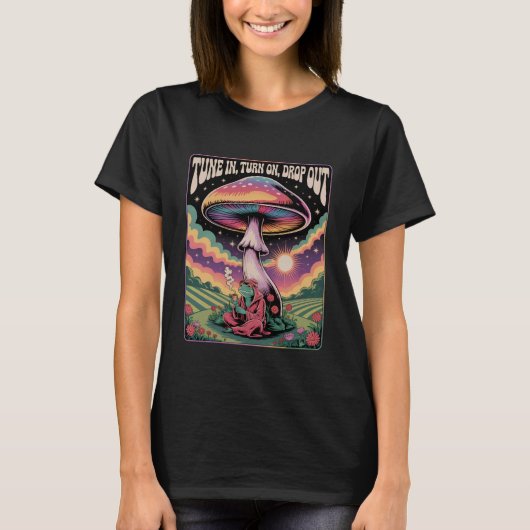 Retro Psychedelic Frog Mushroom Cosmic Vibes T-Shirt (Vorderseite)