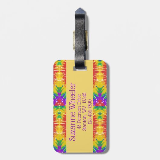 Retro Psychedelic Gefärbte Krawatte Wirbel Gepäckanhänger (Rückseite vertikal)