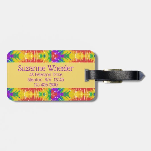 Retro Psychedelic Gefärbte Krawatte Wirbel Gepäckanhänger (Rückseite horizontal)