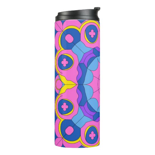 Retro Psychedelic Geometric Mandala Pattern Thermosbecher (Nach links gedreht)