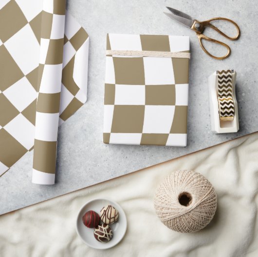 Retro Psychedelic goldfarbenes, viereckiges Muster Geschenkpapier (Kunsthandwerk)