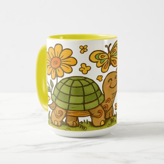 Retro Psychedelic Happy Turtle & Mushrooms Tasse (Vorderseite Links)
