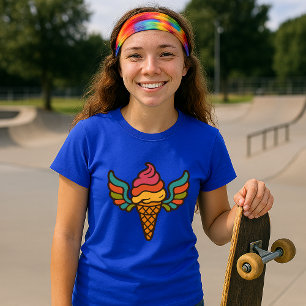 Retro Psychedelic Ice Creme Cone mit Flügeln T-Shirt