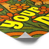 Retro Psychedelic Kitten Watching Butterfly Poster (Ecke)