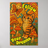 Retro Psychedelic Kitten Watching Butterfly Poster (Vorne)
