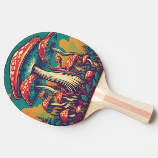 Retro Psychedelic Mushroom AI Art Tischtennis Schläger (Seitenansicht)