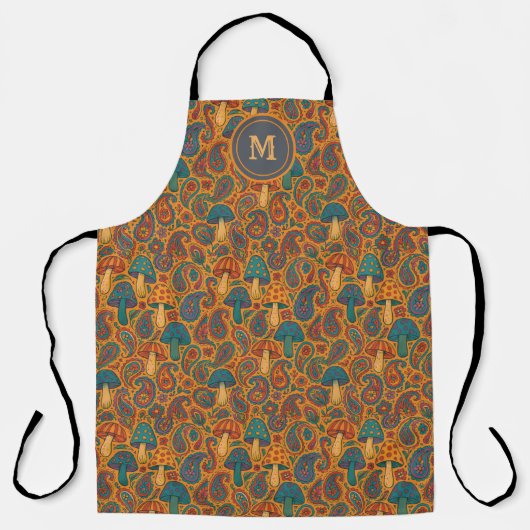 Retro Psychedelic Mushroom & Paisley Pattern Schürze (Vorderseite)