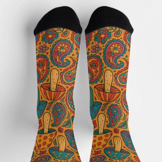 Retro Psychedelic Mushroom & Paisley Pattern Socken (Oben)