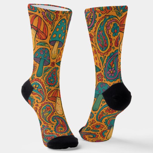 Retro Psychedelic Mushroom & Paisley Pattern Socken (Gewinkelt)