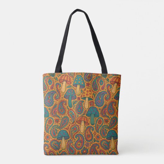 Retro Psychedelic Mushroom & Paisley Pattern Tasche (Rückseite)