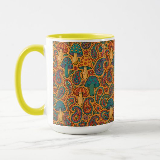 Retro Psychedelic Mushroom & Paisley Pattern Tasse (Links)