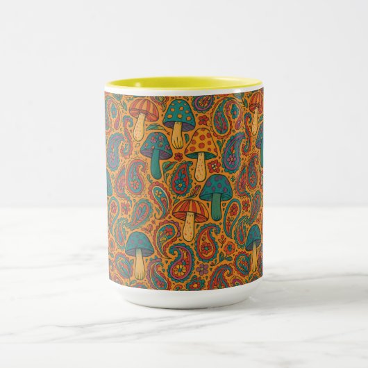 Retro Psychedelic Mushroom & Paisley Pattern Tasse (Zentrum)